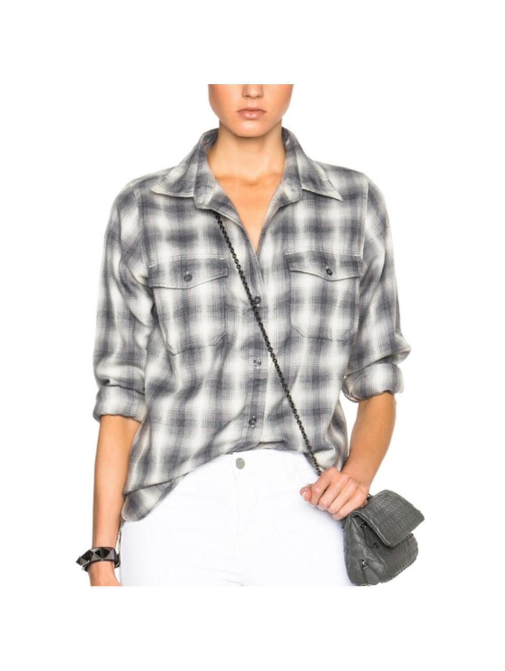 Current/Elliott Women's Perfect Shirt Dakota Plaid L/S Flannel Size 2/Medium